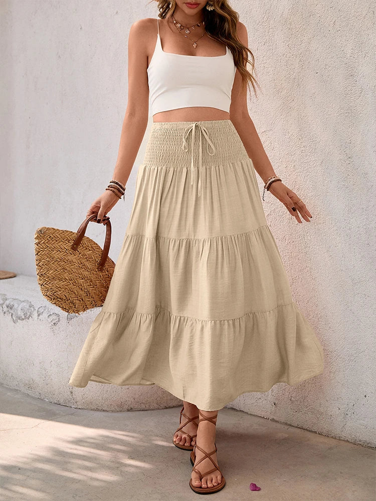 Women's Maxi Skirt A-Line Flowy Ruffle Skirts