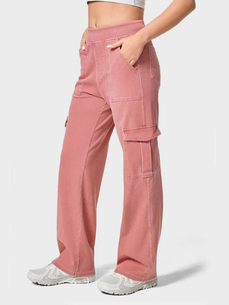 Mid Rise Pockets Straight Leg Casual Cargo Jeans