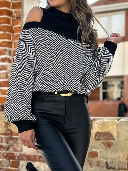 Women's Striped Cold Shoulder Oversized Sweaters