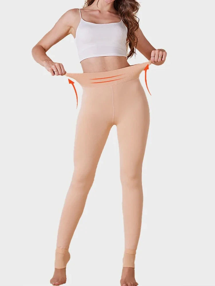 Women's Solid Color Fleece-Lined Thermal Tights