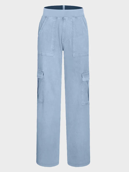 Mid Rise Pockets Straight Leg Casual Cargo Jeans