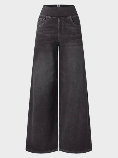 High Waisted Pockets Baggy Wide Leg Washed Casual Jeans