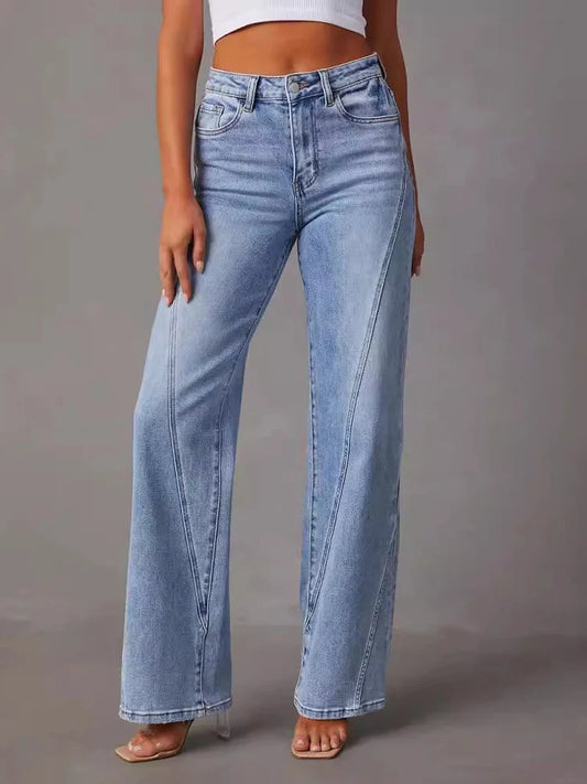 Fashion Front Seam High-Waisted Stretch Straight Leg Jeans