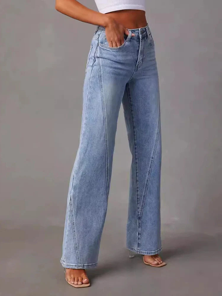 Fashion Front Seam High-Waisted Stretch Straight Leg Jeans