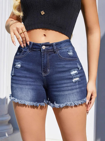 Frayed Hem Ripped Denim Shorts