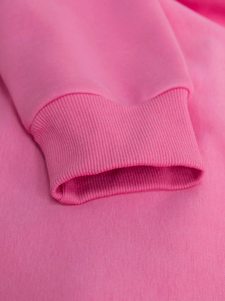 Women Cotton Oversized Sweatshirts Autumn Thick Warm Fleece Loose Solid Pullover Hoodies