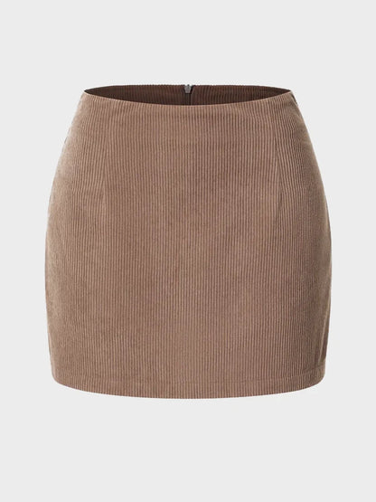 High Waisted Invisible Zipper 2-in-1 Mini A-line Corduroy Casual Skirt