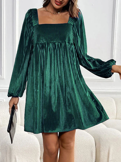 Women Long Sleeve Backless Velvet Mini Dress