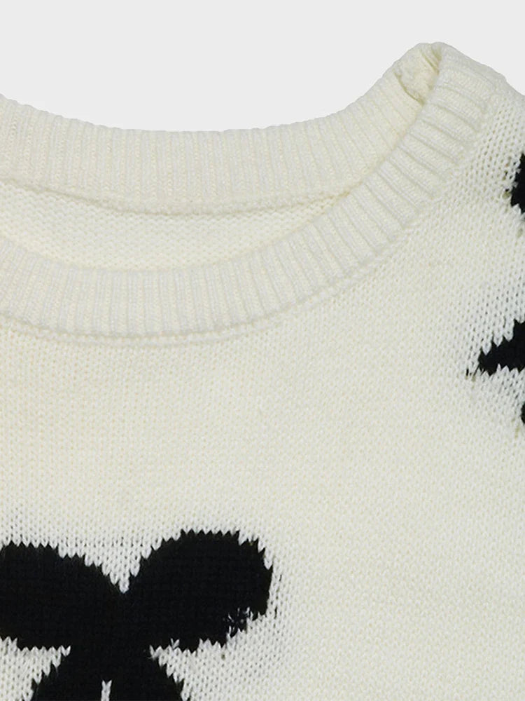 Women's Bow Print Sweaters round neck Lightweight Sweater Pullovers Knit Top