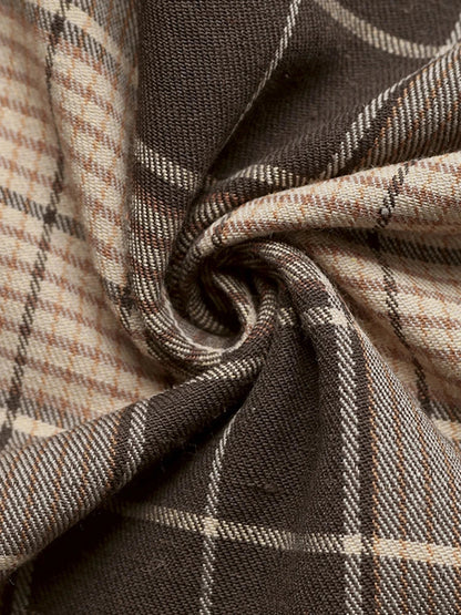 Vintage Plaid Patchwork Dress with Shirt Collar – Casual Office Style