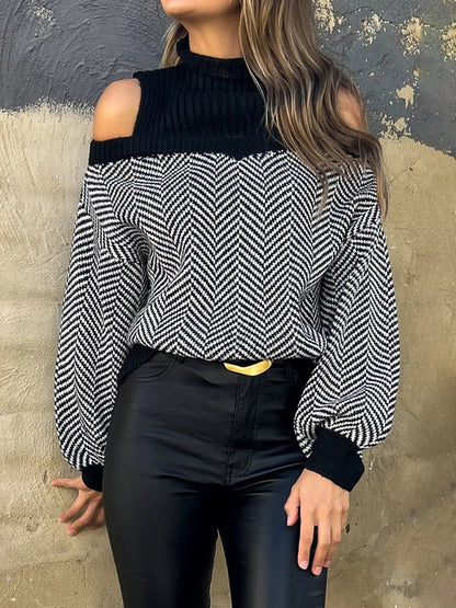 Women's Striped Cold Shoulder Oversized Sweaters
