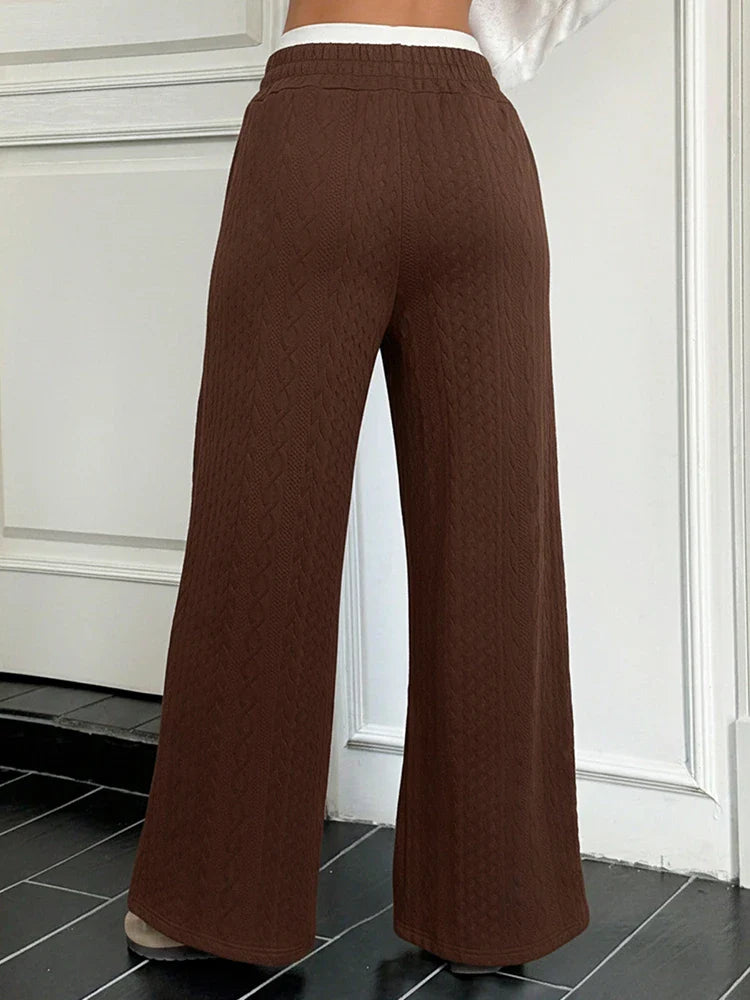 Women's Straight Leg Dressy Pants Color Block Mid Rise Trousers