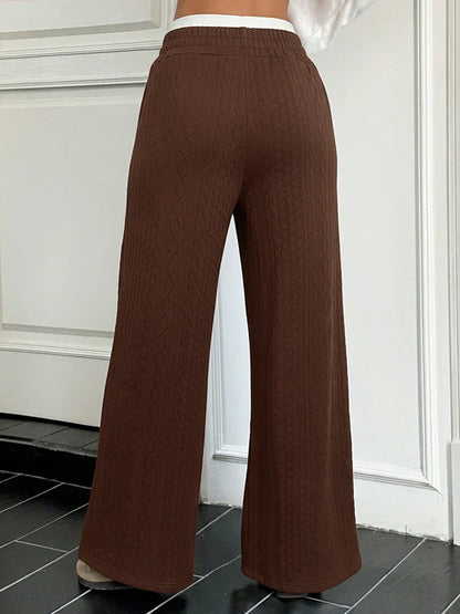 Women's Straight Leg Dressy Pants Color Block Mid Rise Trousers