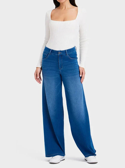 High-Waisted Stretch Wide-Leg Jeans