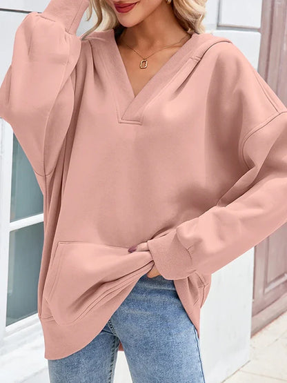 Women's Oversized Hoodies V Neck Pullover  Sweatshirt with Pocket