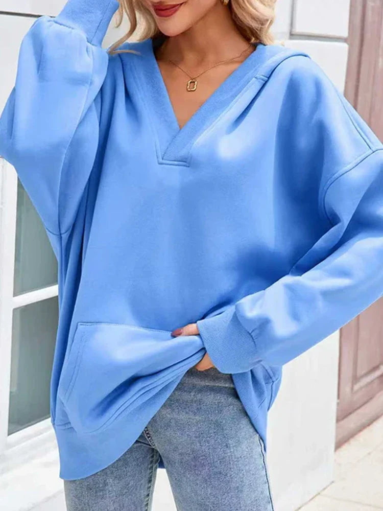 Women's Oversized Hoodies V Neck Pullover  Sweatshirt with Pocket