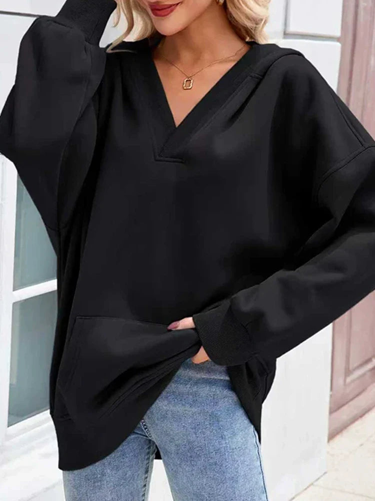 Women's Oversized Hoodies V Neck Pullover  Sweatshirt with Pocket