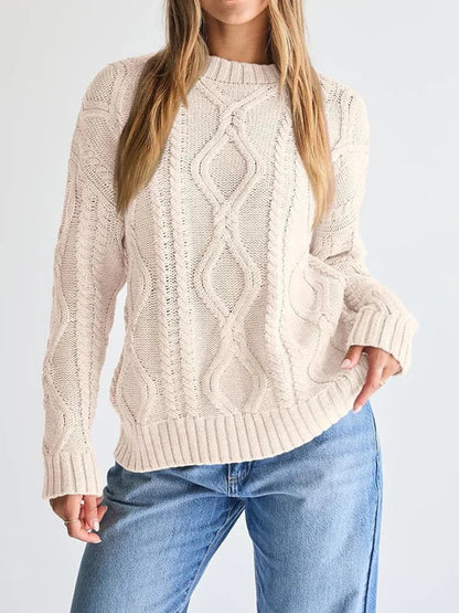 Women's Oversized Cable Knit Crewneck Sweaters