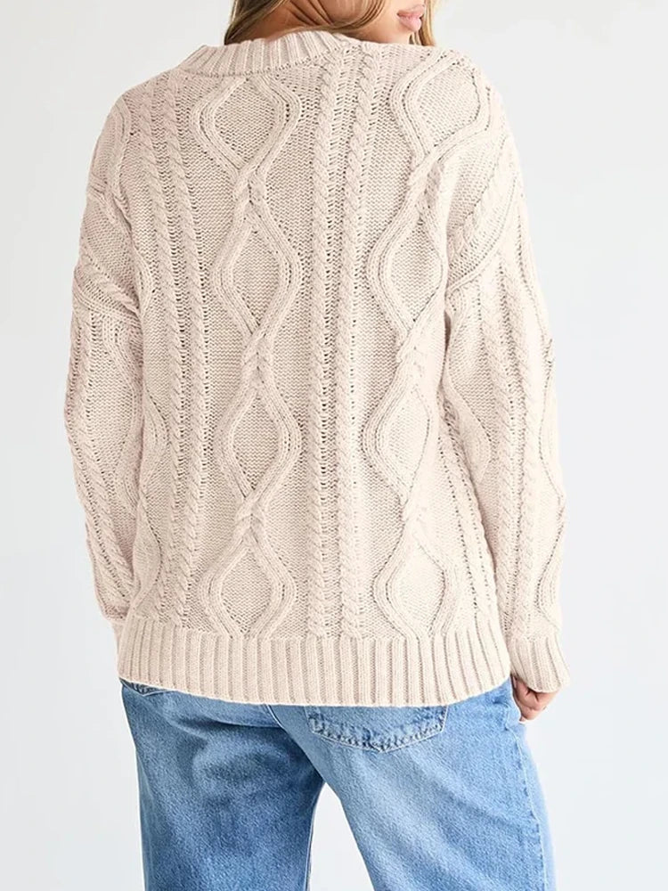 Women's Oversized Cable Knit Crewneck Sweaters