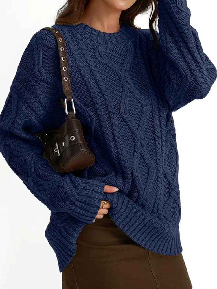 Women's Oversized Cable Knit Crewneck Sweaters