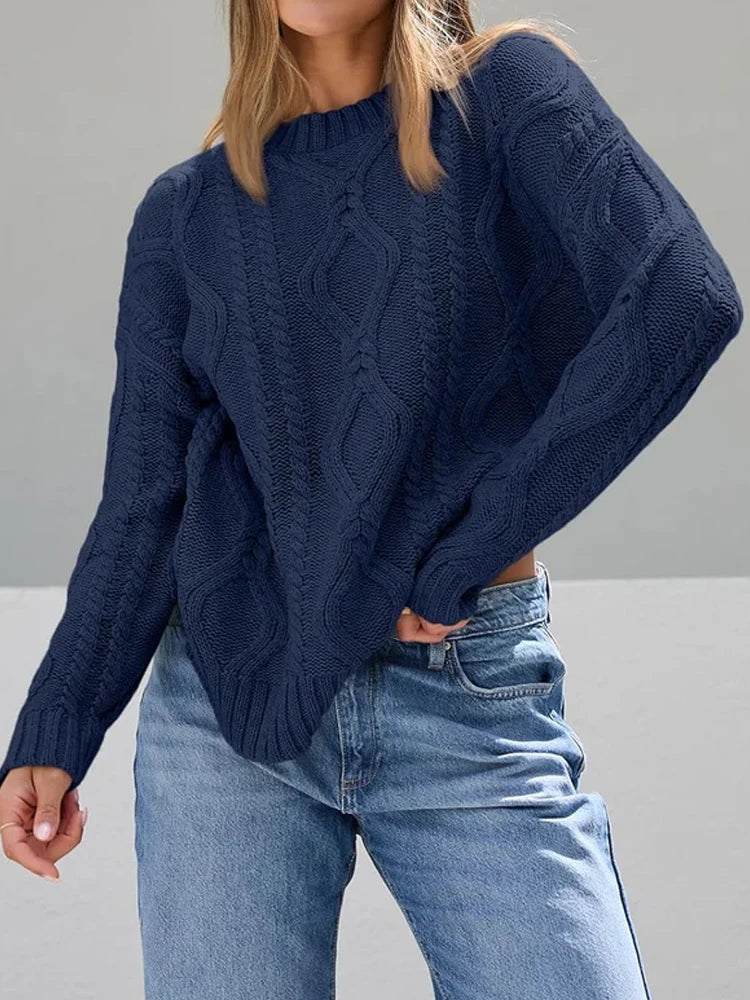 Women's Oversized Cable Knit Crewneck Sweaters