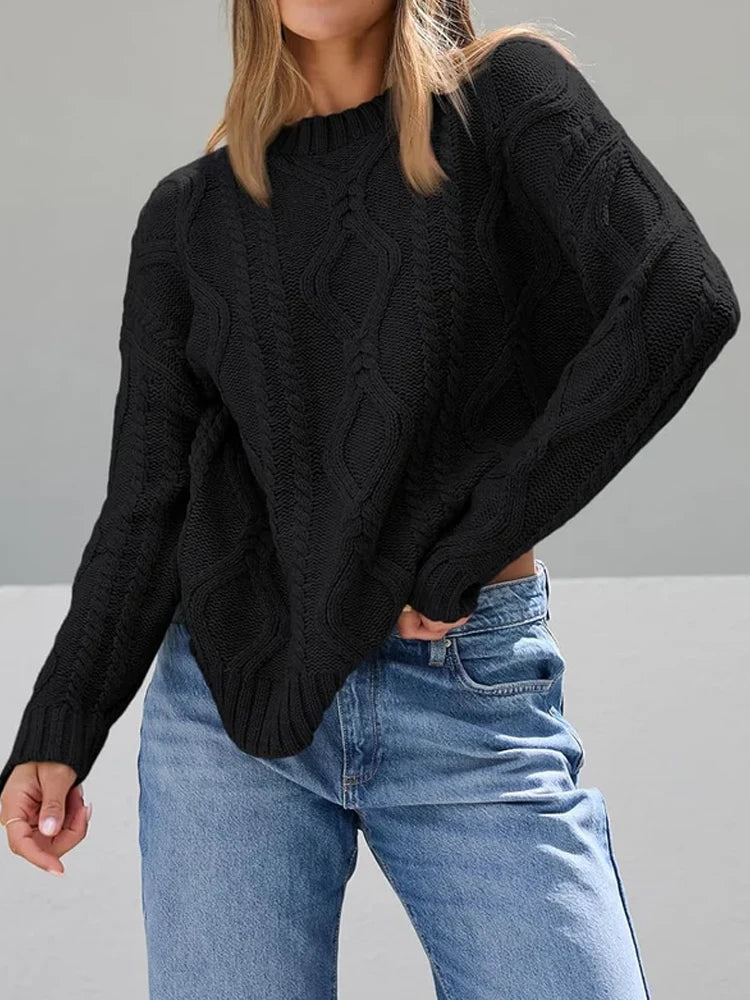 Women's Oversized Cable Knit Crewneck Sweaters