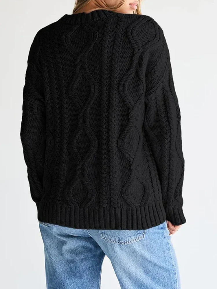 Women's Oversized Cable Knit Crewneck Sweaters