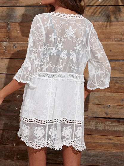 Women's Contrast Lace Bathing Suit Cover Up V-Neck Swimsuit Coverups Loose Swimwear