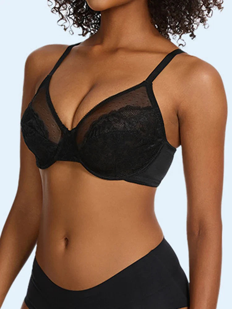 Floral Lace Plus Size Underwire Unlined Unpadded Minimizer Full Coverage Bra