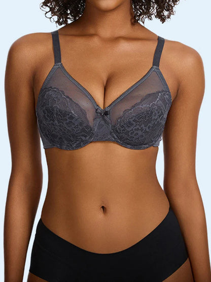 Floral Lace Plus Size Underwire Unlined Unpadded Minimizer Full Coverage Bra