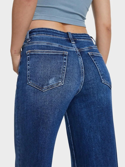 Mid Low Rise Baggy Stretchy Wide Leg Distressed Jeans